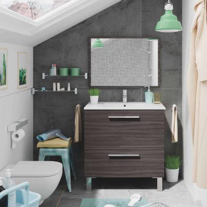 MUEBLE DE BAÑO CON ESPEJO URBAN CENIZA DE 80 CM - Muebles de lavabo 